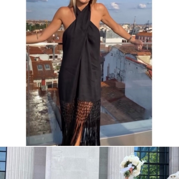 Zara halter * linen dress with fringe black size XS - Picture 11 of 16